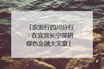 农发行四川分行：在宜宾长宁深耕绿色金融大文章